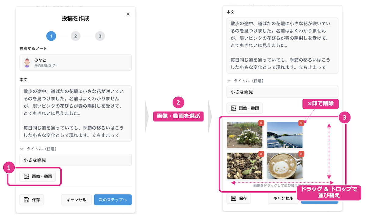 メディア添付後の作成画面