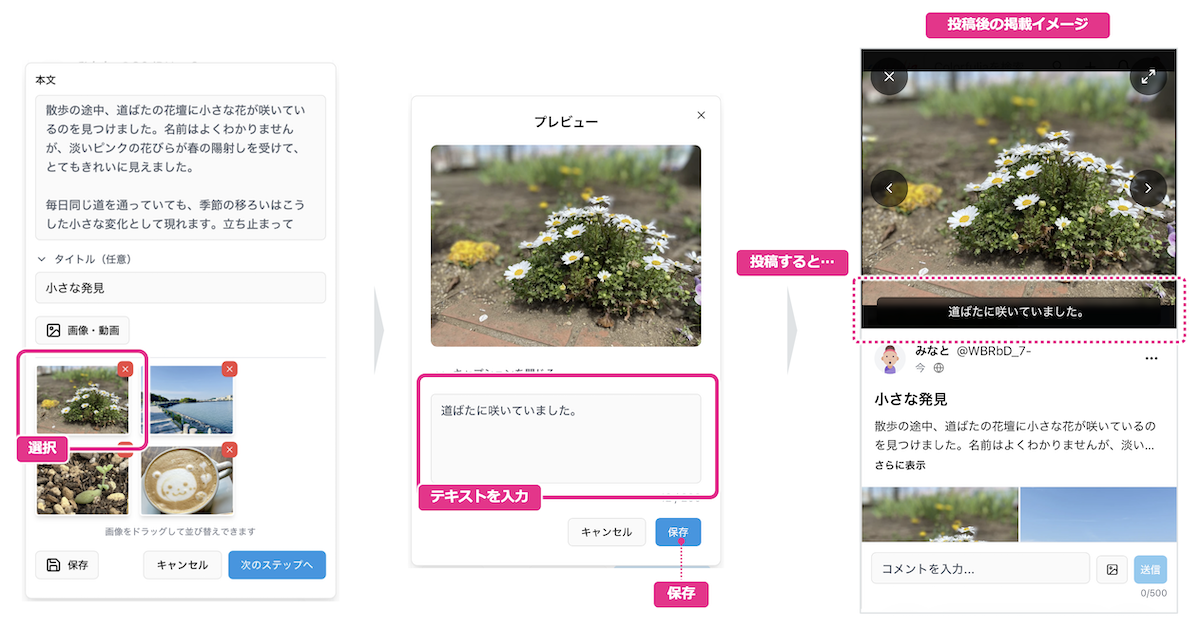 キャプションの設定と表示
